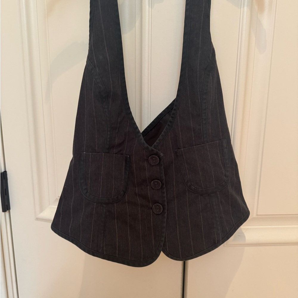 Black Pinstripe Denim halter style Vest